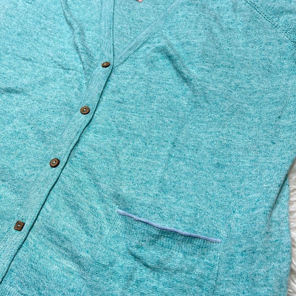 WHITE STUFF ANCHOR MARL WOMENS CARDIGAN AQUA GREEN SWEATER LINEN - Picture 3 of 5